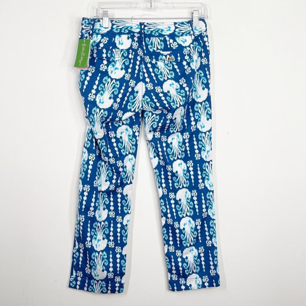NWT‎ LILLY PULITZER | Cocoanut Walk Get in Line Blue White  Crop Pants Sz. 0 - Picture 4 of 5